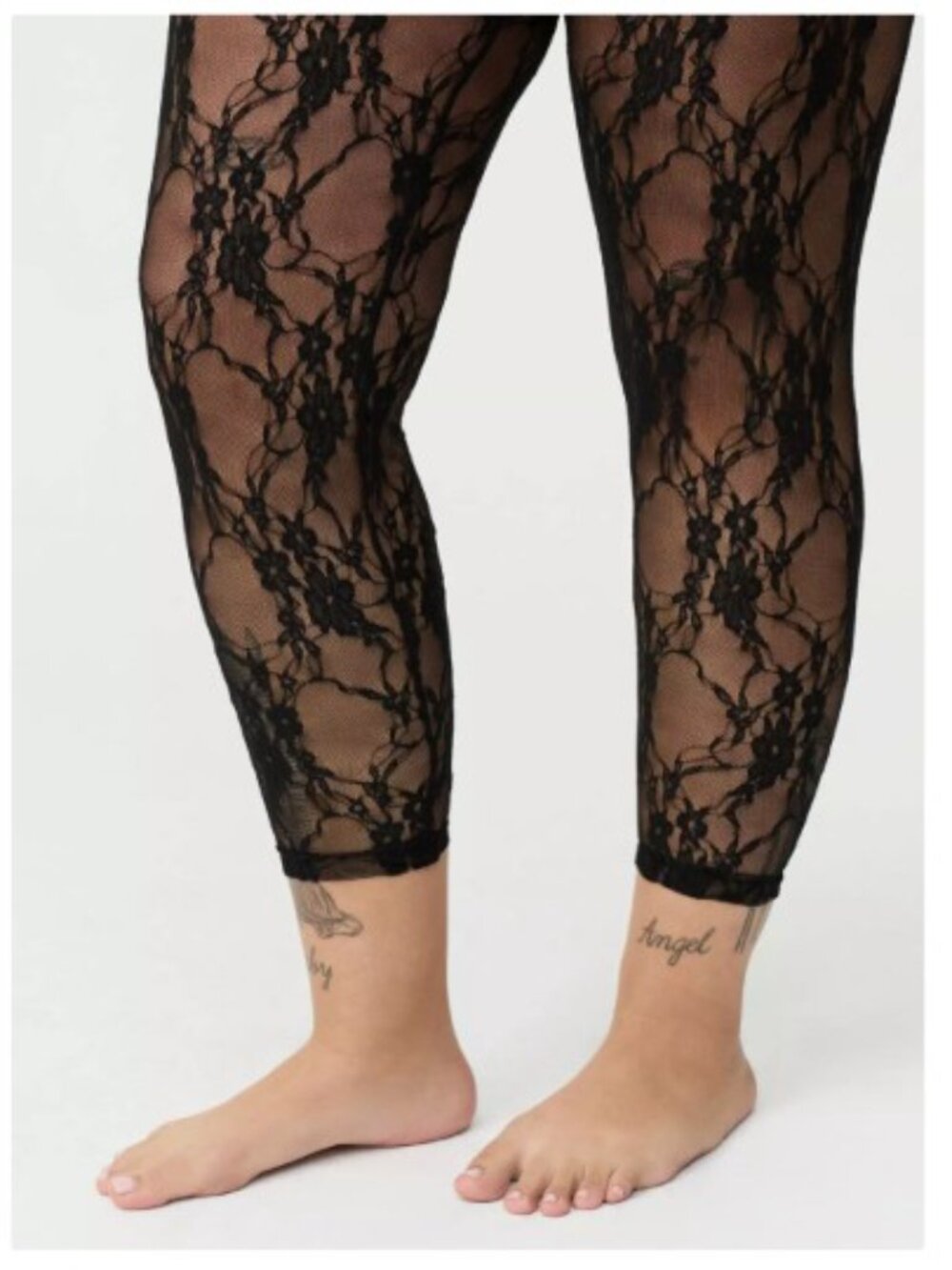 Torrid Women's Footless Floral Tight - Size 1/2 - Black Floral Lace - Cutout Bow